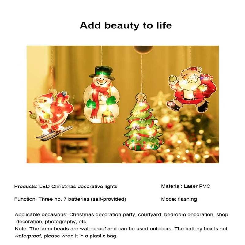 1Pc Christmas Window Decoration Hanging Lights 8 Styles LED Suction Cup Santa Claus Holiday Scene Atmosphere Decor