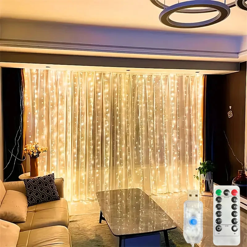 Christmas Home Decoration USB Fairy Garland Lights LED Curtain String Lights with Remote Control for Bedroom Wedding