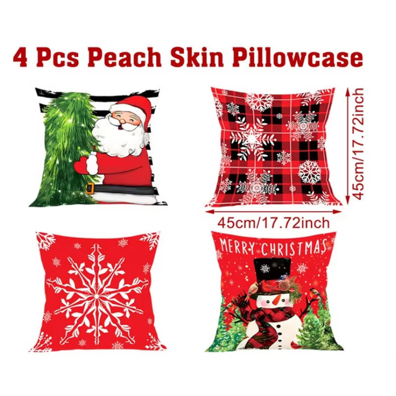 4Pcs Merry Christmas Cushion Cover Home Decorations 2025 Christmas Ornament Pillow Case Xmas Navidad Gifts New Year Gifts 2026