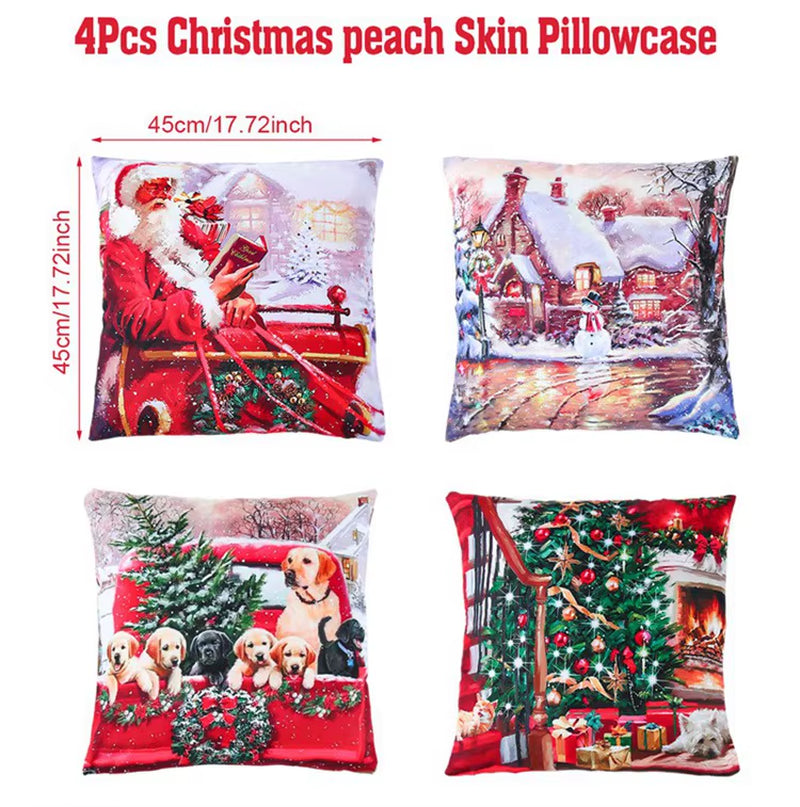 4Pcs Merry Christmas Cushion Cover Home Decorations 2025 Christmas Ornament Pillow Case Xmas Navidad Gifts New Year Gifts 2026