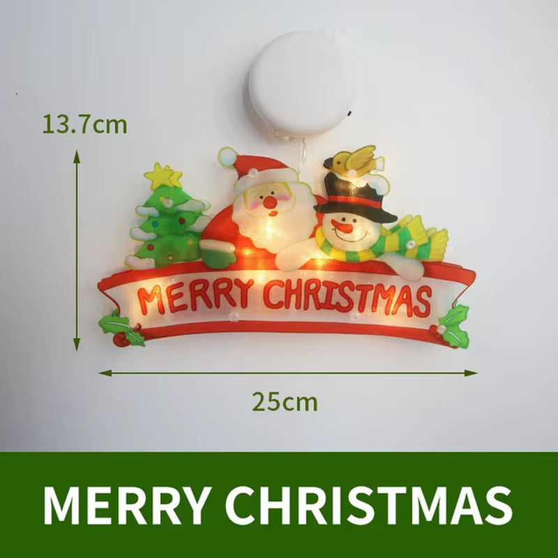 1Pc Christmas Window Decoration Hanging Lights 8 Styles LED Suction Cup Santa Claus Holiday Scene Atmosphere Decor