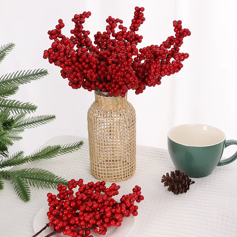 Berry Artificial Flower Fruit Red Berry Simulation Cherry Stamen Berries for Home Christmas Decoration DIY Gift Wreath Wholesale