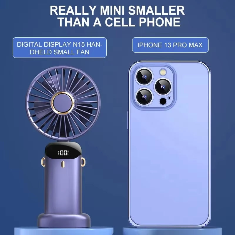 Ultra-Cool Portable Neck Fan – Foldable 5-Speed Mini Fan with LED Display, Phone Stand & Long-Lasting 1800mAh Battery