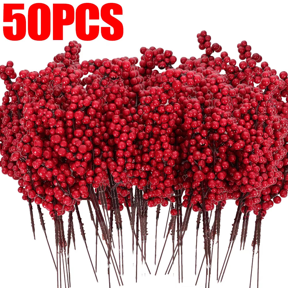 Berry Artificial Flower Fruit Red Berry Simulation Cherry Stamen Berries for Home Christmas Decoration DIY Gift Wreath Wholesale