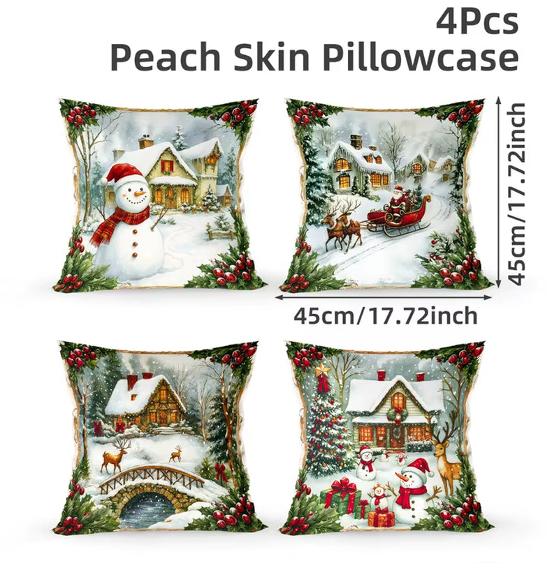 4Pcs Merry Christmas Cushion Cover Home Decorations 2025 Christmas Ornament Pillow Case Xmas Navidad Gifts New Year Gifts 2026